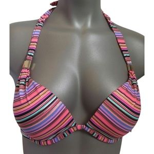 Victoria's Secret Multi Geo Stripes Foil Hottie Halter Swim Top 32B